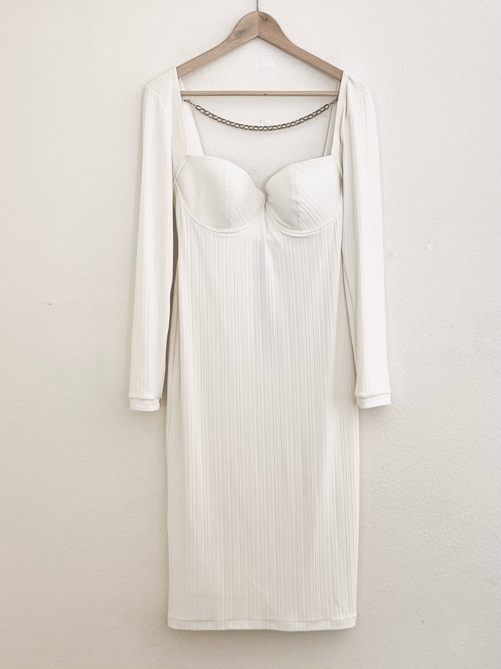 NWT Leslie Amon Long-Sleeve Bustier Midi Dress Size: XL Color: Cream